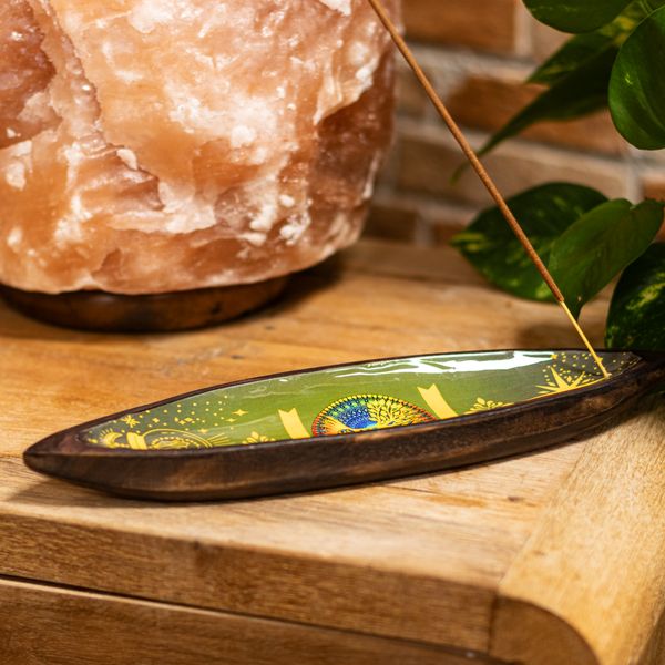 Porta Incienso Esmaltado - Madera de Mango- Árbol de la vida