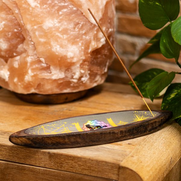 Porta Incienso Esmaltado - Madera de Mango - Chakra