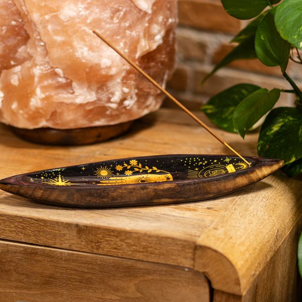 Porta Incienso Esmaltado - Madera de Mango- Hamsa