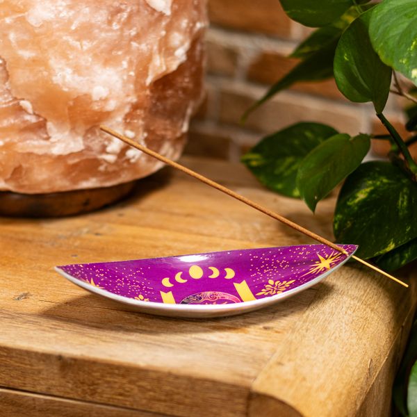 Porta incienso esmaltado - Aluminio - Fases del Sol y de la Luna Morado