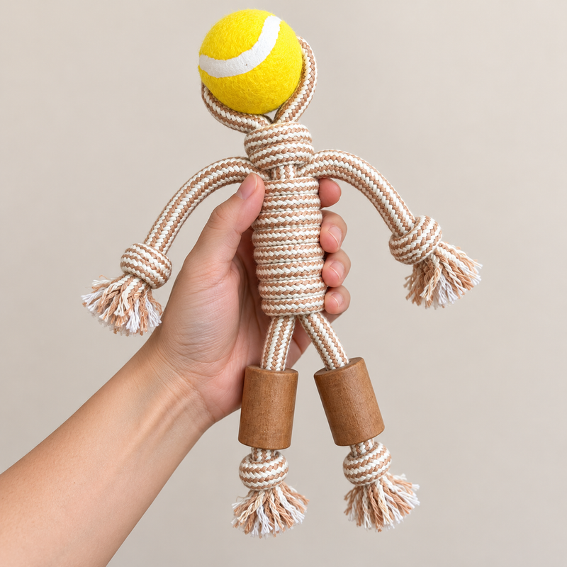 Juguetes P-AW - Mordedor de madera de café - Rope Ranger - Pelota