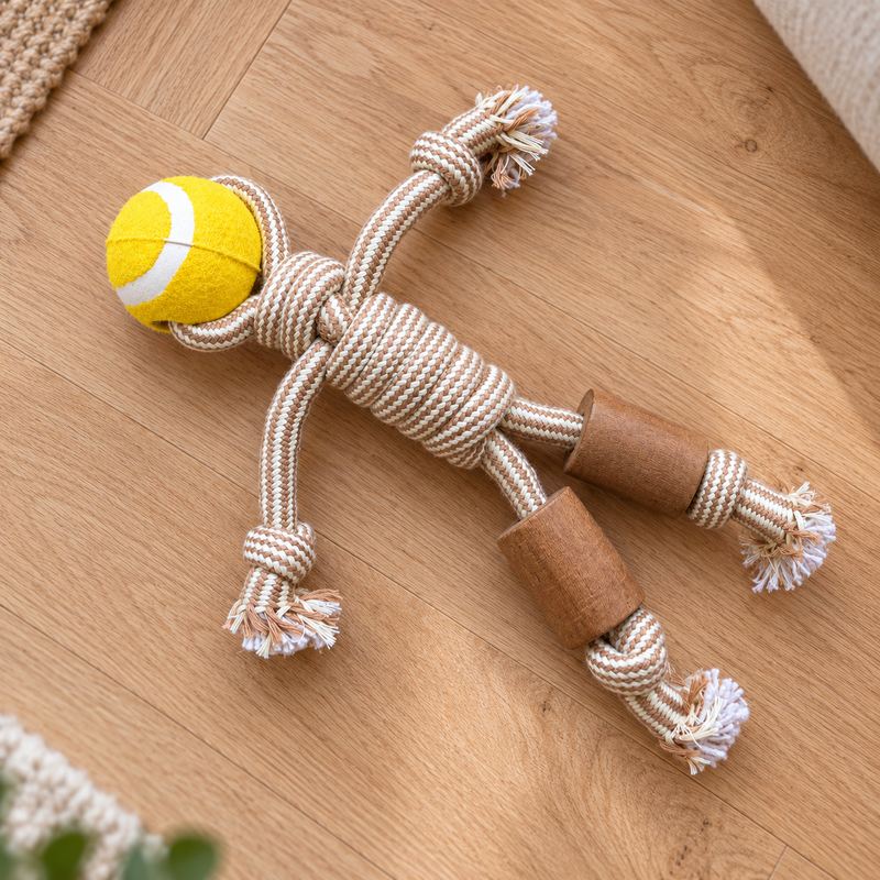 Juguetes P-AW - Mordedor de madera de café - Rope Ranger - Pelota