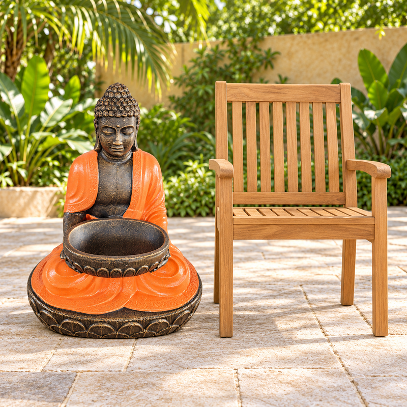 Buda sentado grande de terracota y piedra con cuenco 80cm