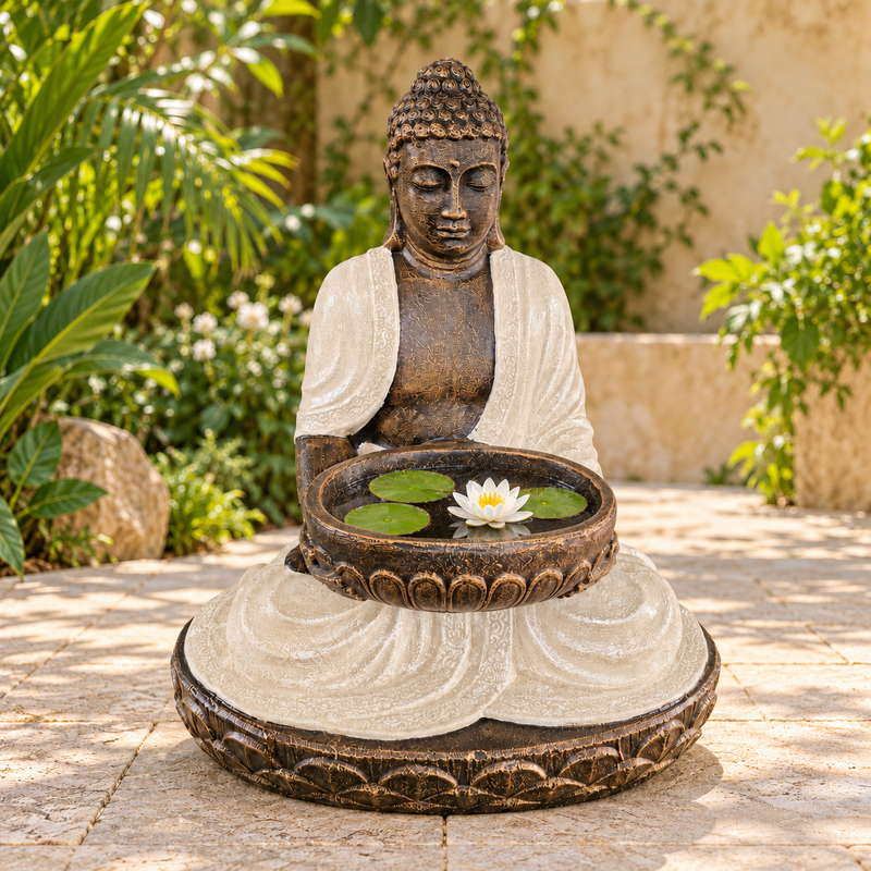 Buda sentado grande de arena y piedra con cuenco 80cm
