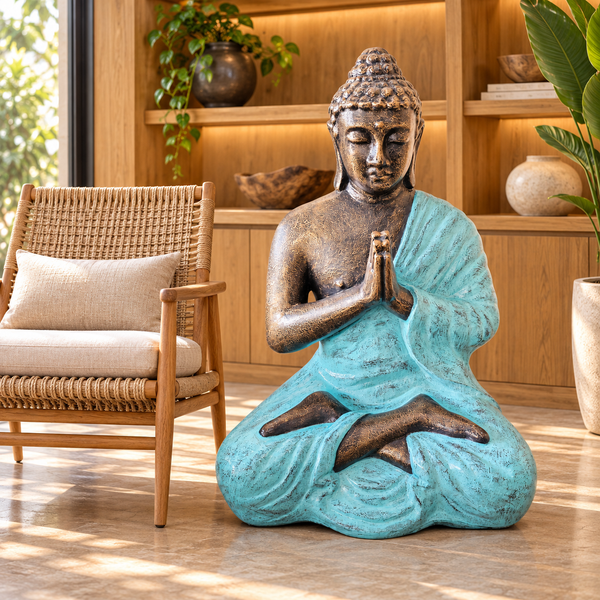 Estatua de Buda Turquesa y Dorado Mediana de Oración