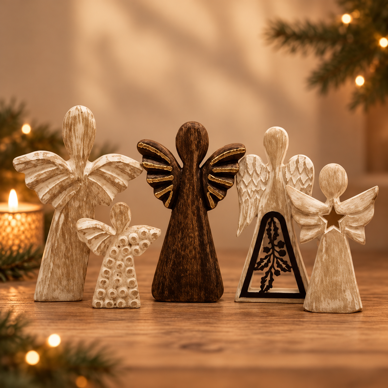 Ángeles rústicos en Navidad acogedora