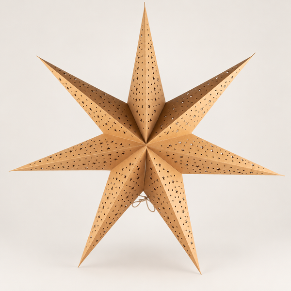 Pantalla de lámpara de estrella de papel – Marrón natural – Siete puntas – 60 cm