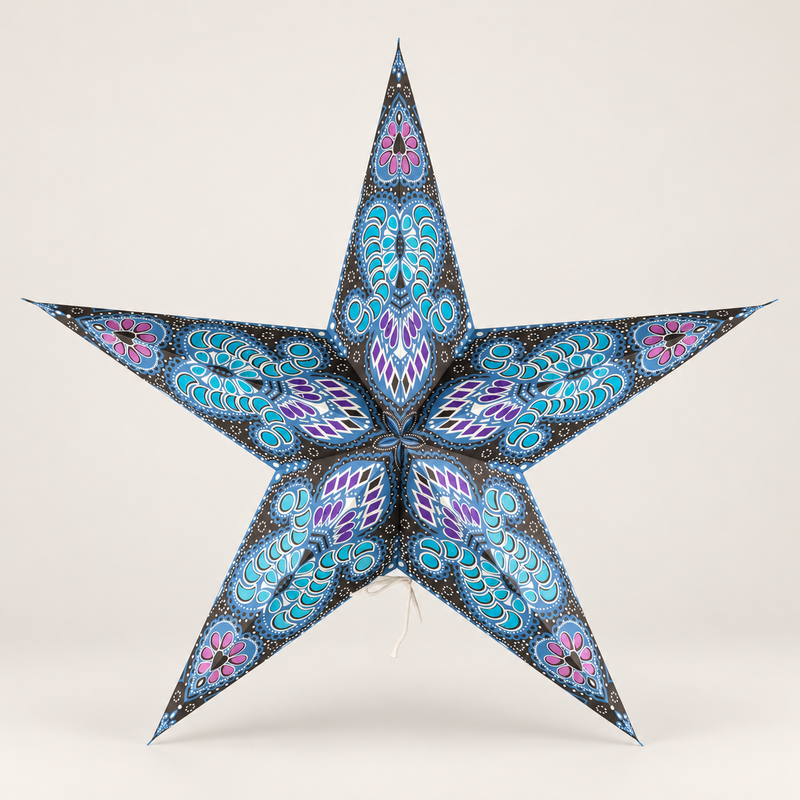 Lámpara de estrella – Pavo real morado y azul cerceta de cinco puntas – 60 cm