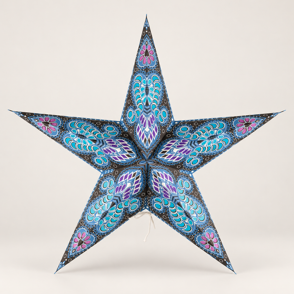 Pantalla de lámpara de estrella de papel – Pavo real morado y verde azulado – Cinco puntas – 60 cm