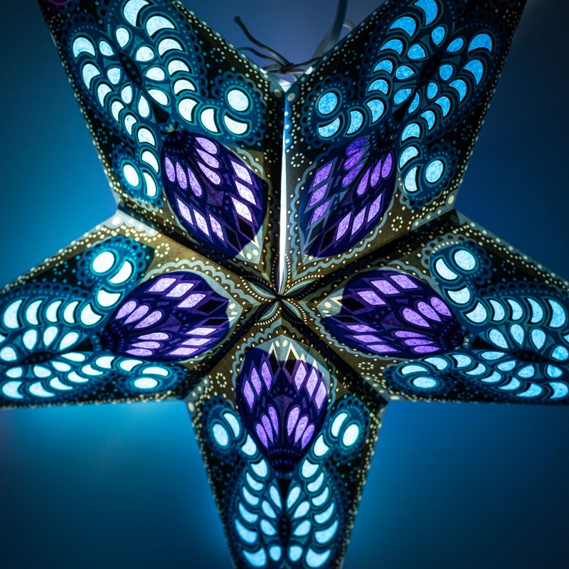 Lámpara de estrella – Pavo real morado y azul cerceta de cinco puntas – 60 cm