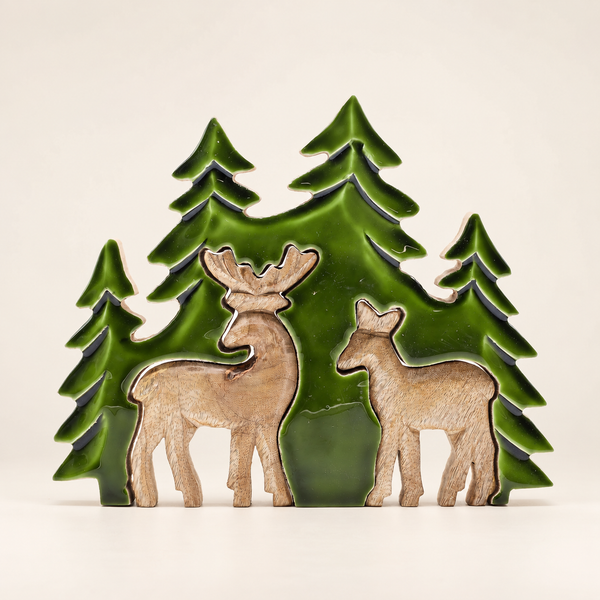Decoración Bosque en Madera 3D - Dos ciervos en el bosque