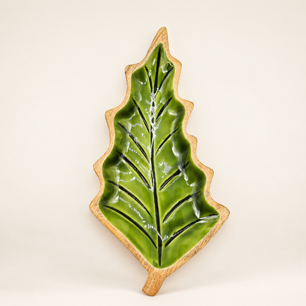 Decoración Bosque en Madera - Cuenco esmaltado con forma de hoja
