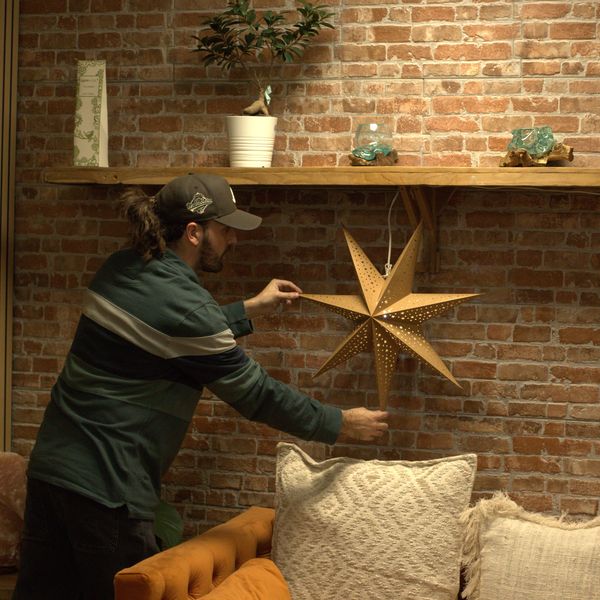 Pantalla de lámpara de estrella de papel – Marrón natural – Siete puntas – 60 cm
