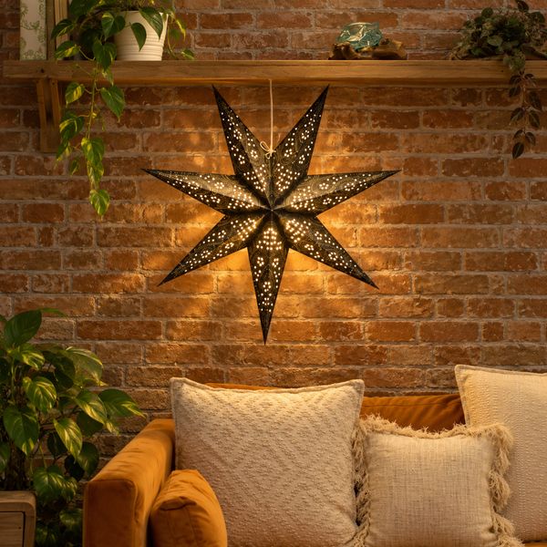 Pantalla de lámpara de estrella de papel – Luces del norte negras – Siete puntas – 60 cm