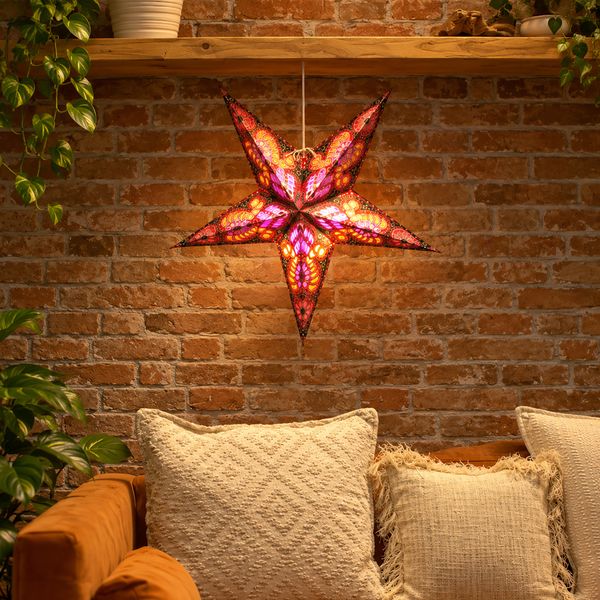 Pantalla de lámpara de estrella de papel – Festival de fuego – Cinco puntas – 60 cm