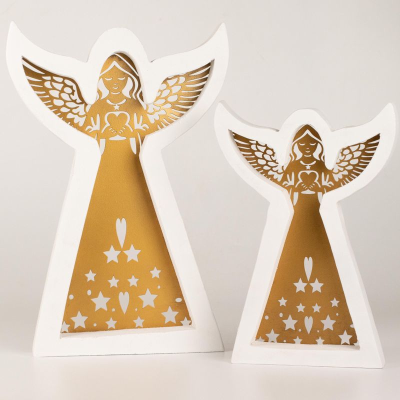 Ángel de madera de mango - Acabado decapado con decoración de hierro recortada - 22cm