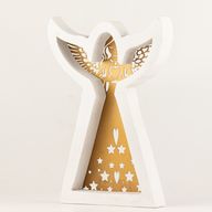 Ángel de madera de mango - Acabado decapado con decoración de hierro recortada - 22cm