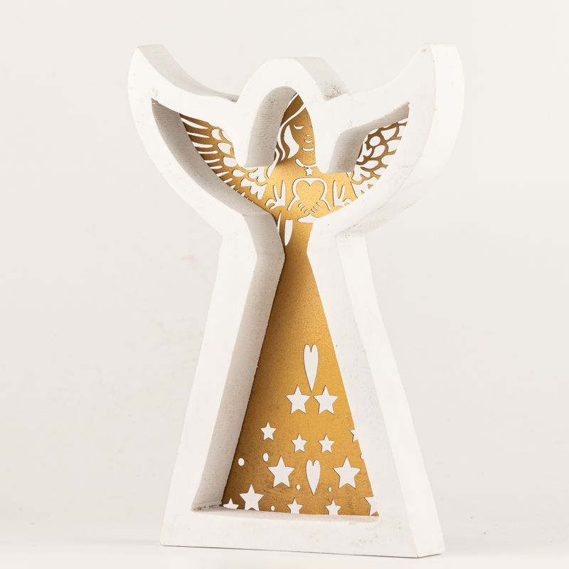 Ángel de madera de mango - Acabado decapado con decoración de hierro recortada - 22cm