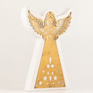Ángel de madera de mango - Acabado decapado con decoración de hierro recortada - 22cm