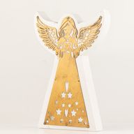 Ángel de madera de mango - Acabado decapado con decoración de hierro recortada - 22cm
