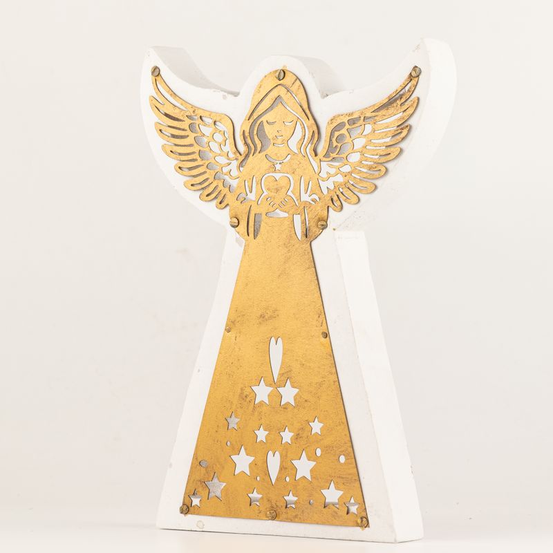 Ángel de madera de mango - Acabado decapado con decoración de hierro recortada - 22cm