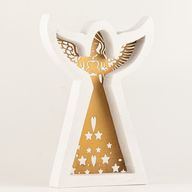 Ángel de madera de mango - Acabado decapado con decoración de hierro recortada - 22cm