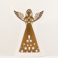 Ángel de madera de mango - Acabado decapado con decoración de hierro recortada - 22cm