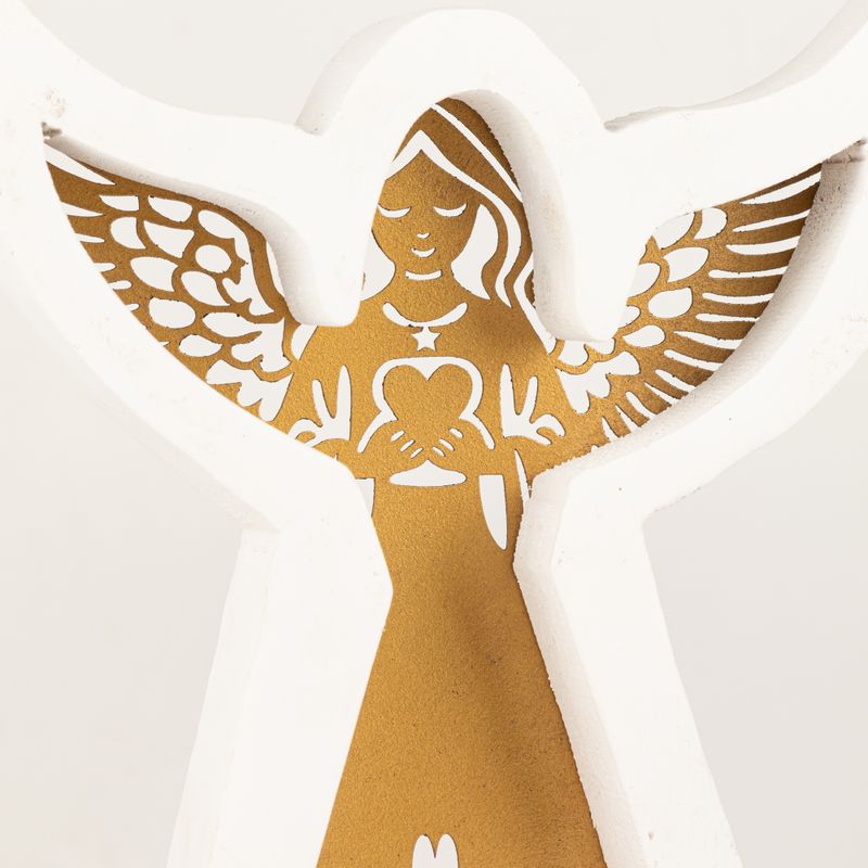 Ángel de madera de mango - Acabado decapado con decoración de hierro recortada - 22cm