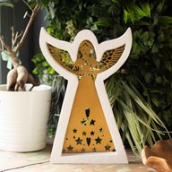 Ángel de madera de mango - Acabado decapado con decoración de hierro recortada - 22cm