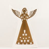 Ángel de madera de mango - Acabado decapado con decoración de hierro recortada - 22cm