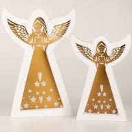 Ángel de madera de mango – Acabado blanqueado con decoración de hierro recortada – 39 cm