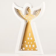 Ángel de madera de mango – Acabado blanqueado con decoración de hierro recortada – 39 cm