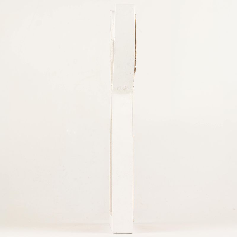 Ángel de madera de mango – Acabado blanqueado con decoración de hierro recortada – 39 cm