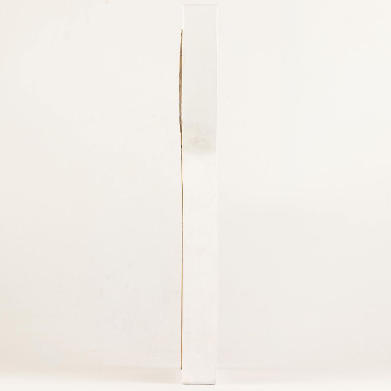 Ángel de madera de mango – Acabado blanqueado con decoración de hierro recortada – 39 cm