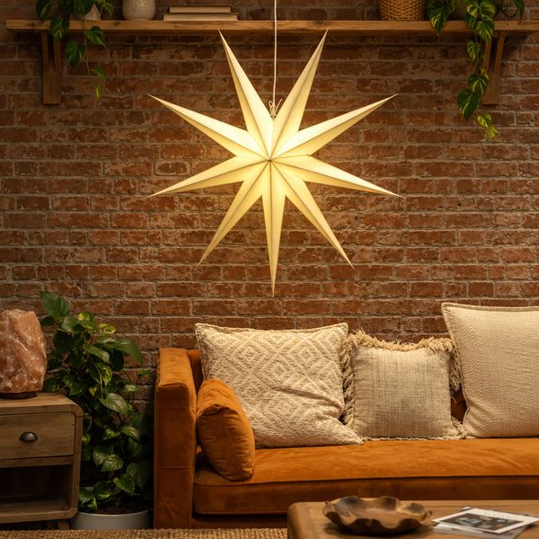 Pantalla de lámpara de estrella de papel – Super Nova champán con purpurina – Nueve puntas – 90 cm