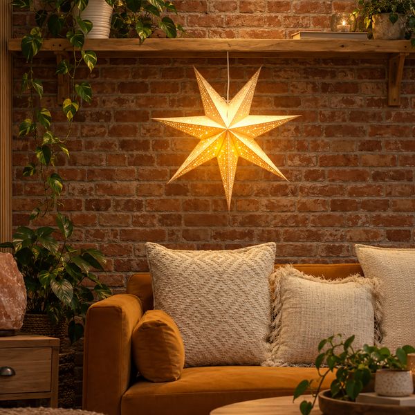 Pantalla de lámpara de estrella de papel – Blanco clásico – Siete puntas – 60 cm