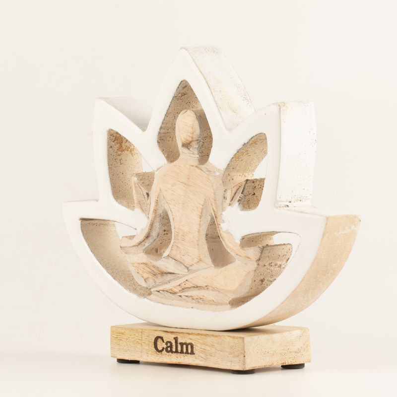 Figura de yoga de madera - Flor de loto - Crema - Calma