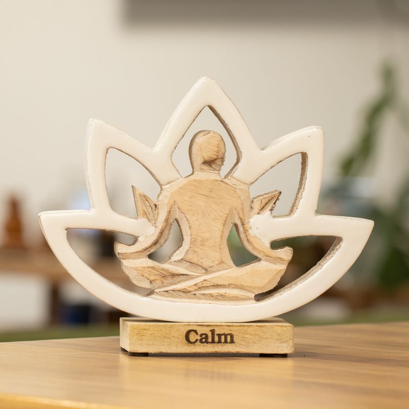 Figura de yoga de madera - Flor de loto - Crema - Calma