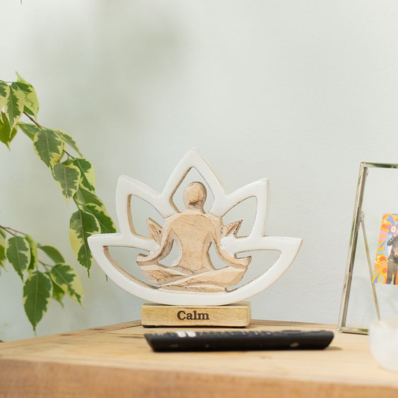 Figura de yoga de madera - Flor de loto - Crema - Calma