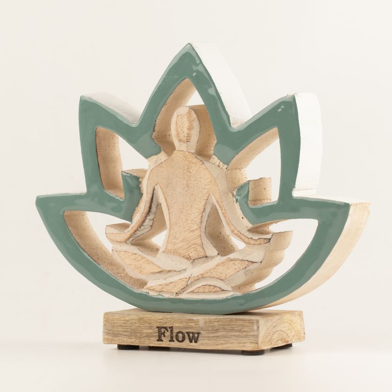 Figura de yoga de madera - Flor de loto - Verde azulado - Flow