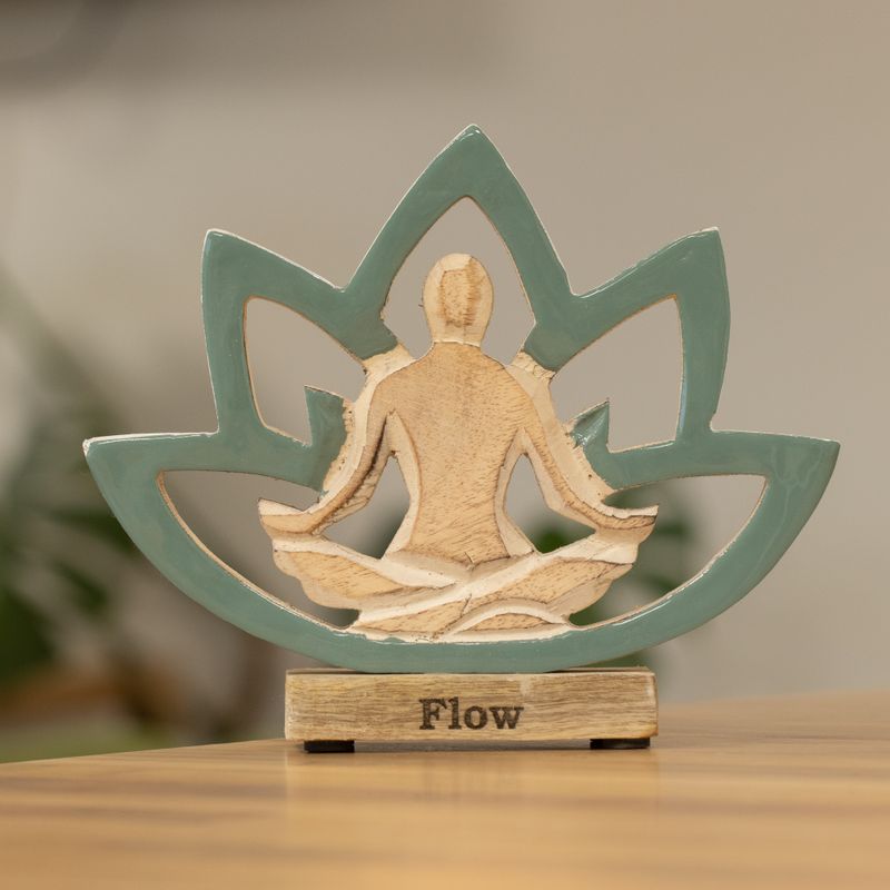 Figura de yoga de madera - Flor de loto - Verde azulado - Flow