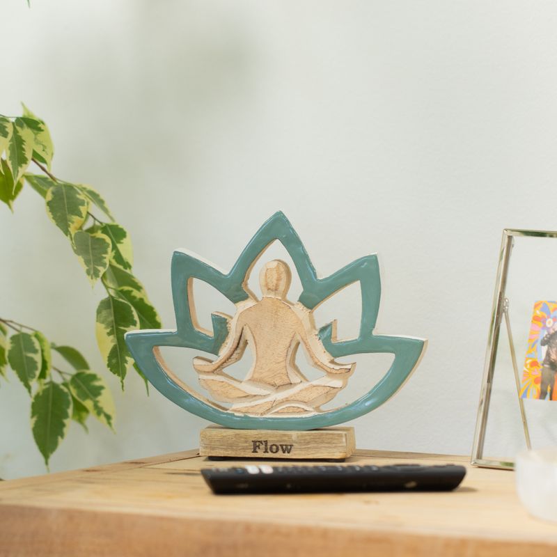Figura de yoga de madera - Flor de loto - Verde azulado - Flow