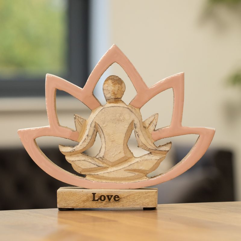 Figura de yoga de madera - Flor de loto - Rosa empolvado - Amor