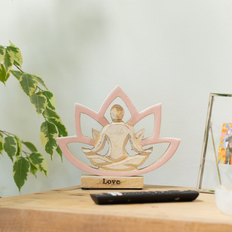 Figura de yoga de madera - Flor de loto - Rosa empolvado - Amor