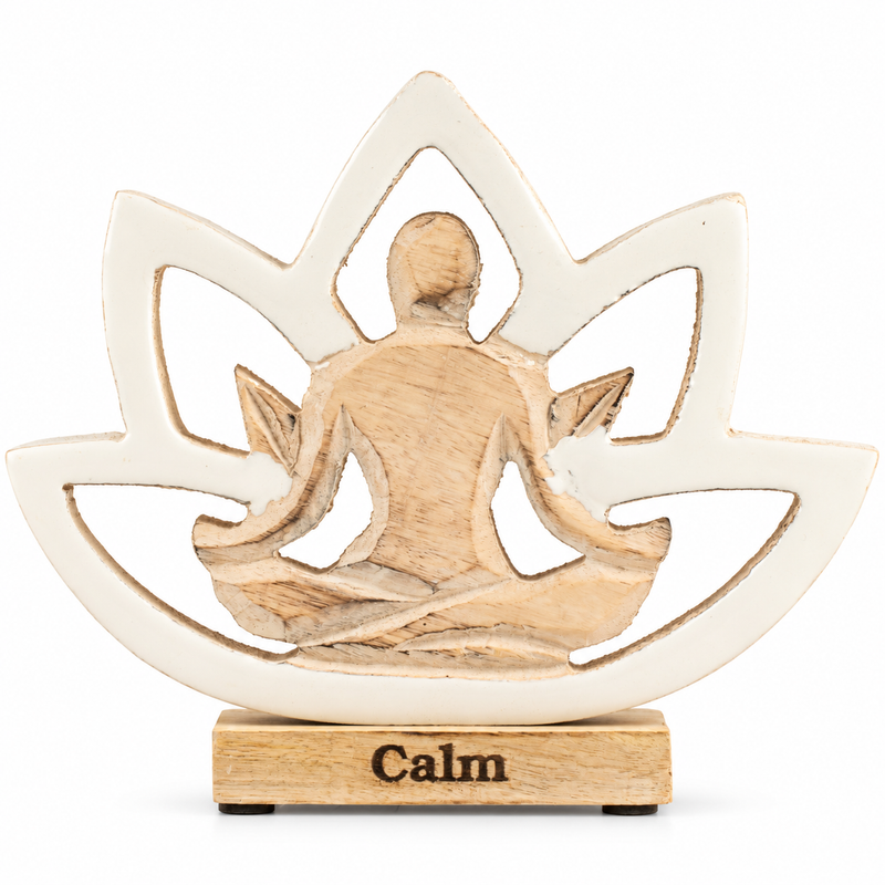 Figura de yoga de madera - Flor de loto - Crema - Calma