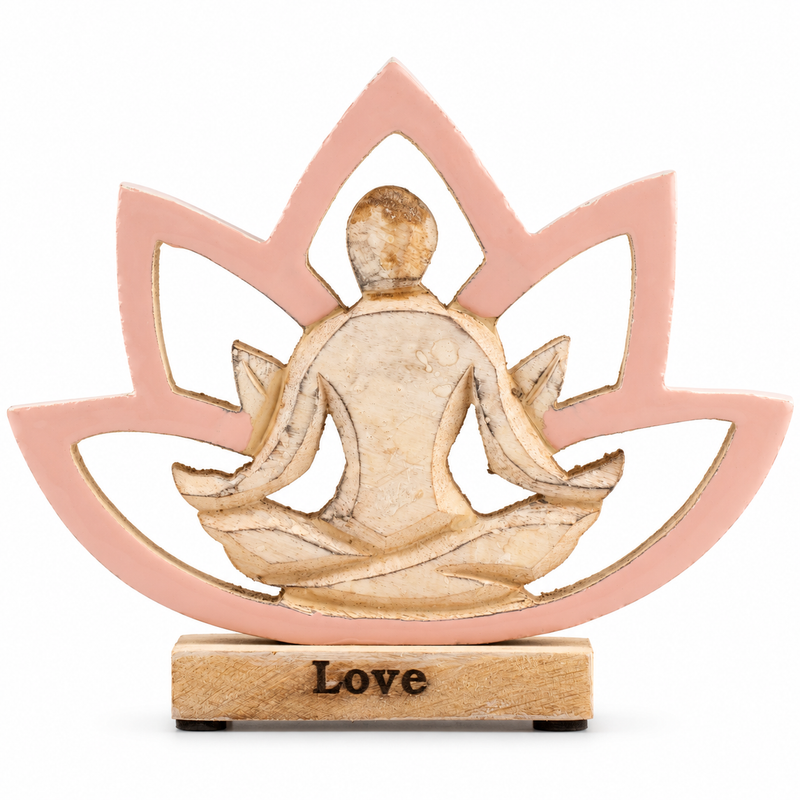 Figura de yoga de madera - Flor de loto - Rosa empolvado - Amor
