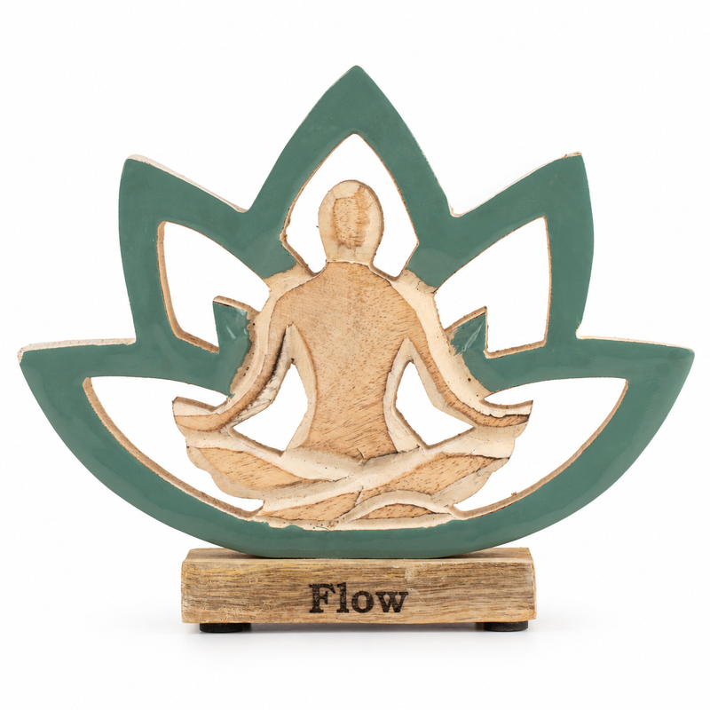 Figura de yoga de madera - Flor de loto - Verde azulado - Flow
