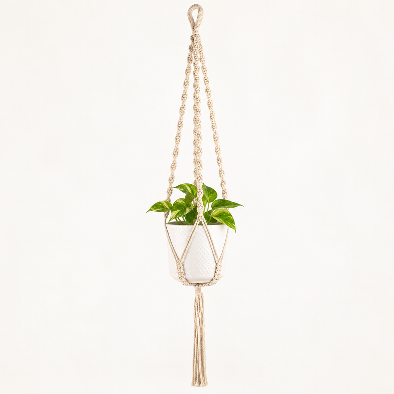 Colgador de macramé sencillo para macetas - Natural