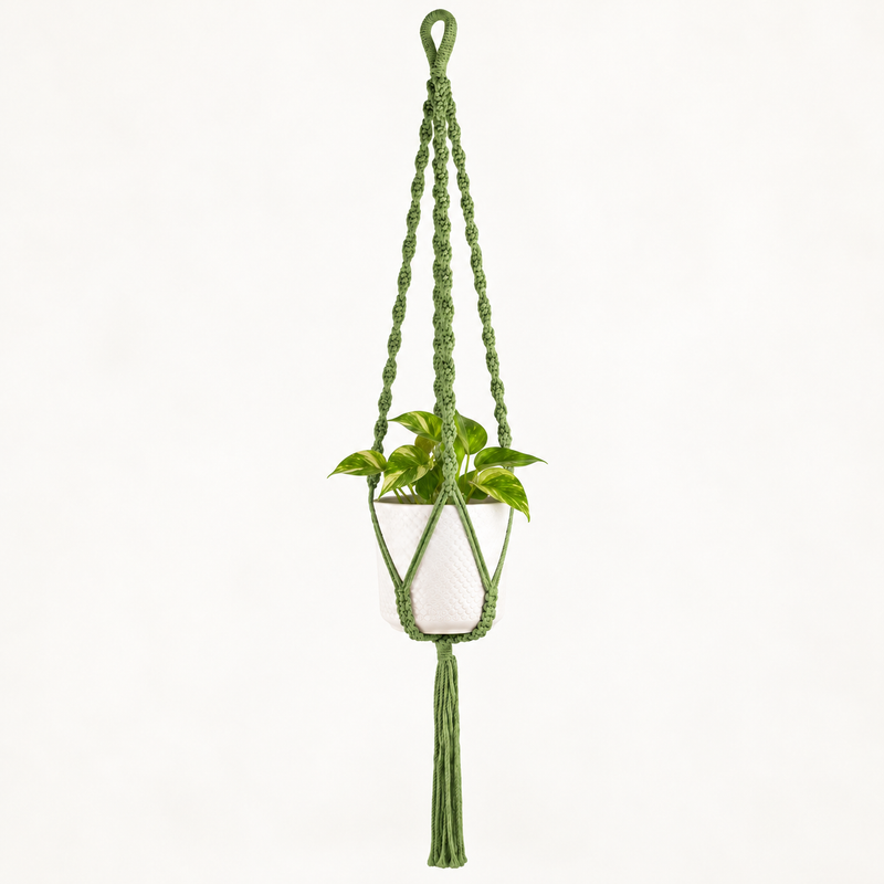 Colgador de macramé sencillo para macetas - Verde
