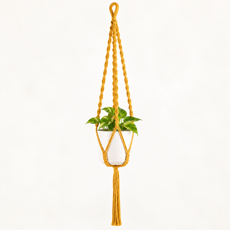Colgador de macramé sencillo para macetas - Mostaza